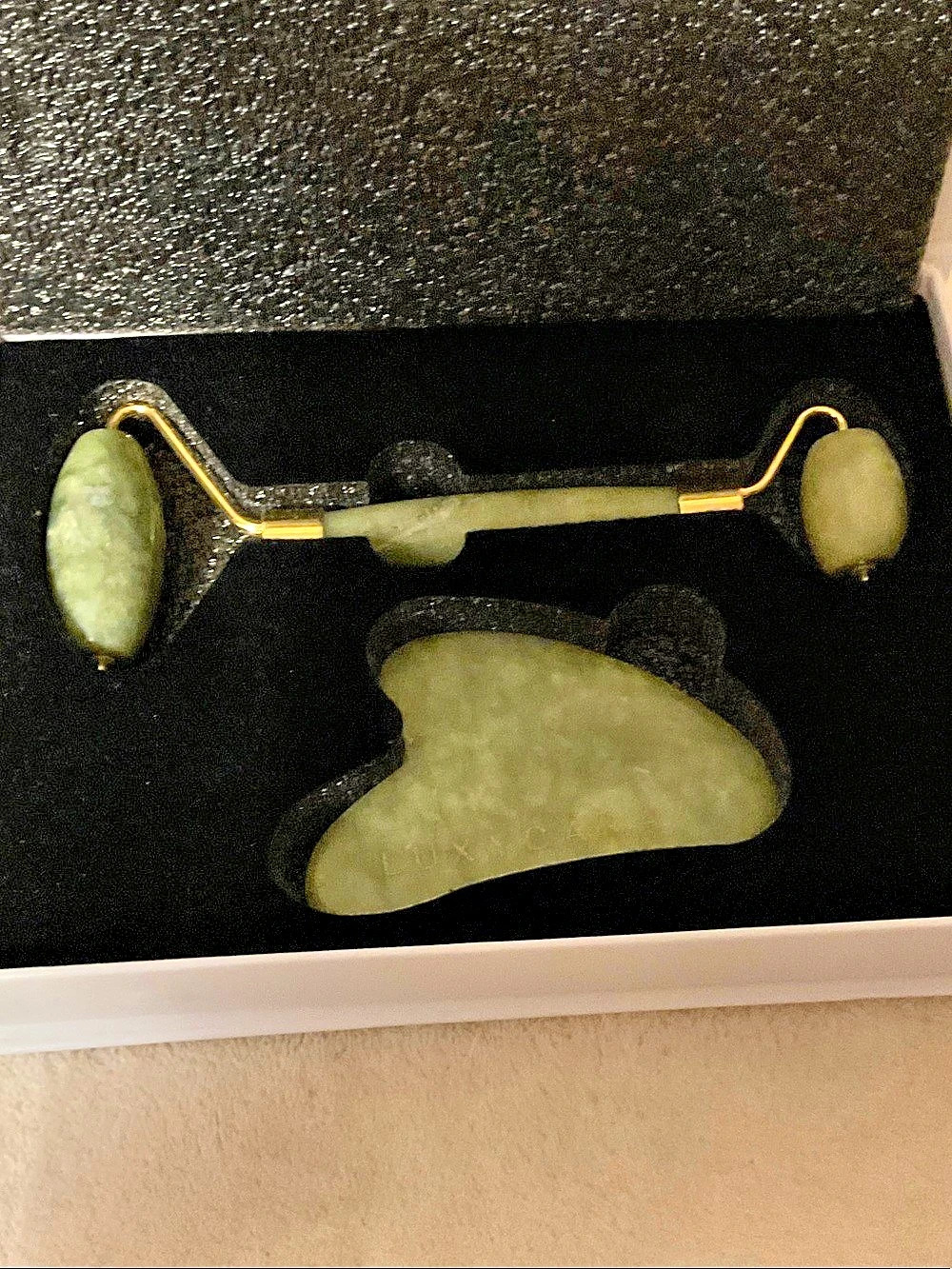 Luxycara Jade Roller & Gua Sha Massage Tool Set Green Jade Facial Massage Tool